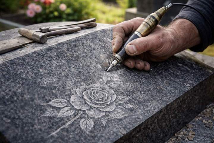 Gravure à la main sur pierre tombale Montfermeil